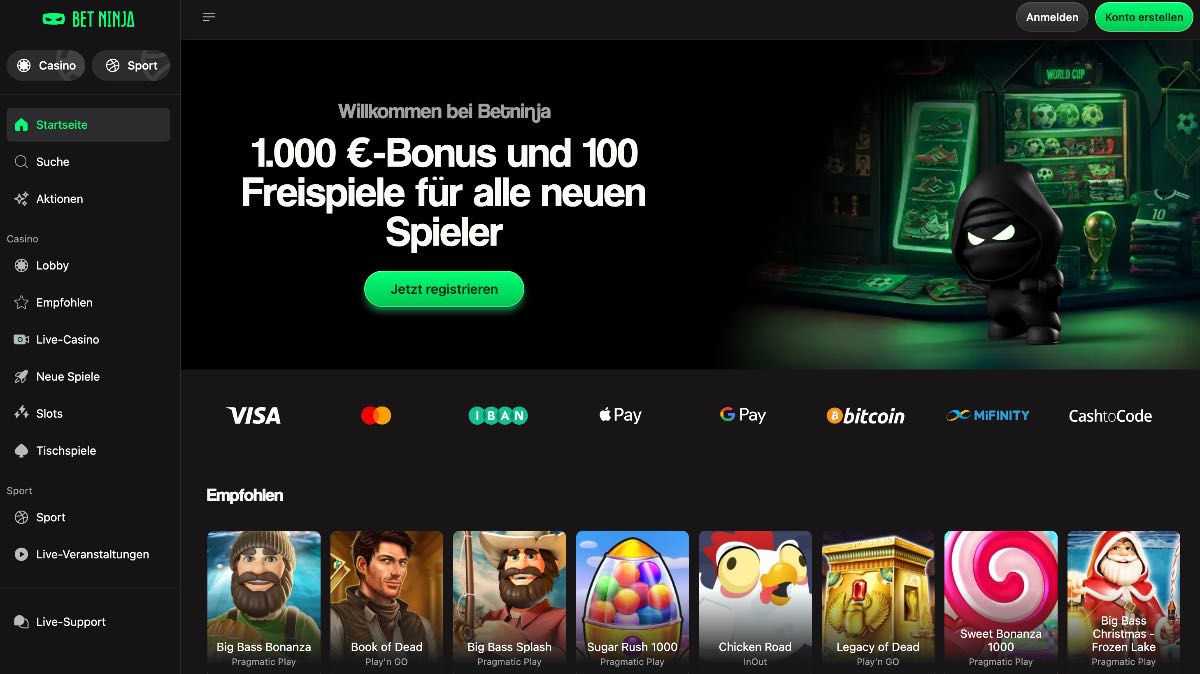 Wer bei der Suche nach echtgeld casinos schweiz Wert auf faire und transparente Bedingungen legt, wird bei Betninja fündig. Der Anbieter überzeugt mit einer klaren Echtgeld-Bonusstruktur, die an eine moderate 30-fache Umsatzbedingung geknüpft ist, und bietet zudem moderne Krypto-Optionen an.