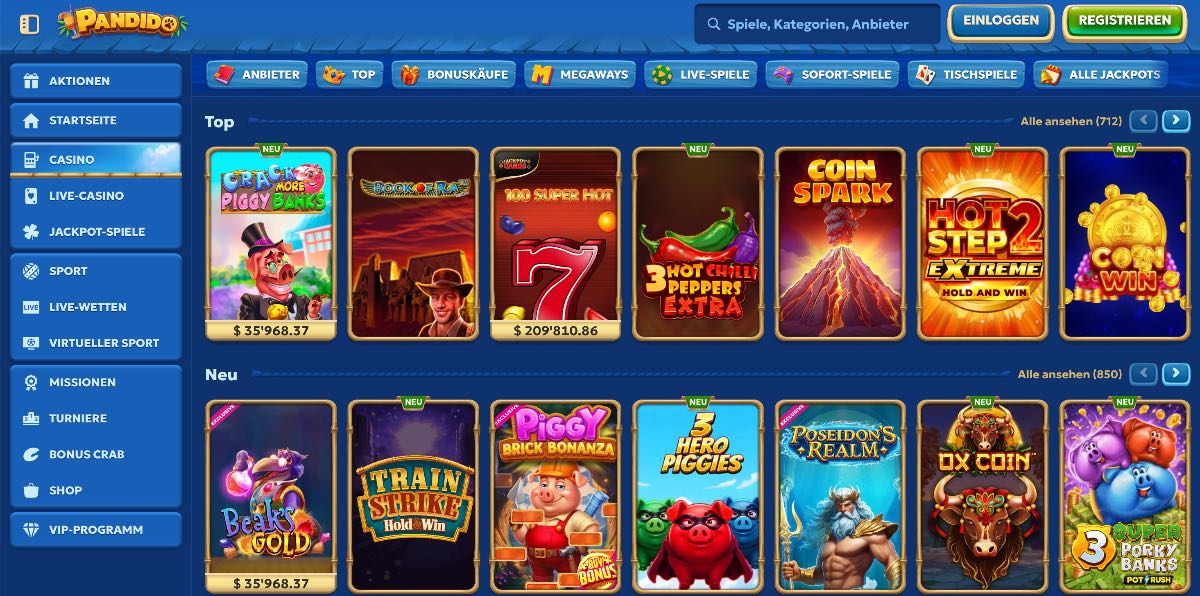 Pandido sichert sich den Spitzenplatz unter den online casinos, wenn es um Flexibilität an der Kasse geht. Mit der breitesten Zahlungsauswahl im gesamten Vergleich unterstützt die Plattform über zehn verschiedene Kryptowährungen sowie alle gängigen Fiat-Zahlungsmethoden.